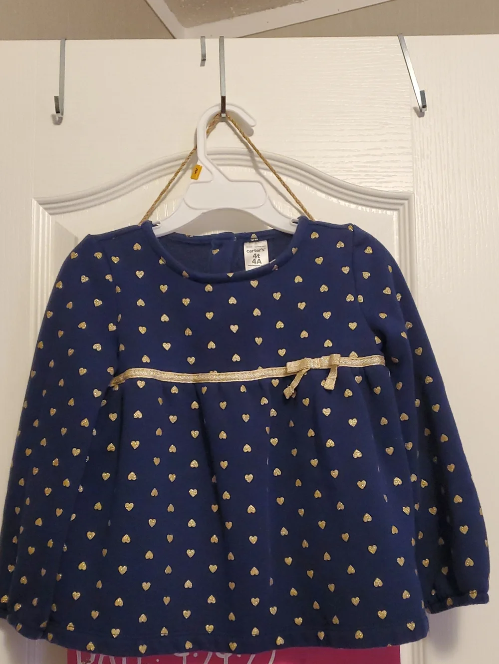 Carter's Navy Blue Long Sleeve Top with Gold Hearts